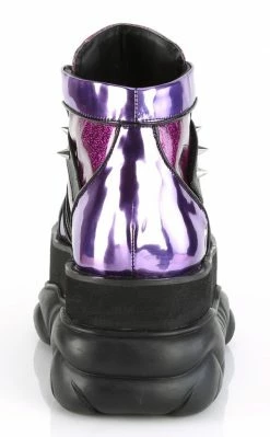 Demonia NEPTUNE-100 Purple Holographic Platform Sneaker Ankle Boots