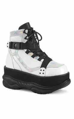 Demonia NEPTUNE-181 White Vegan Leather Platform Boots