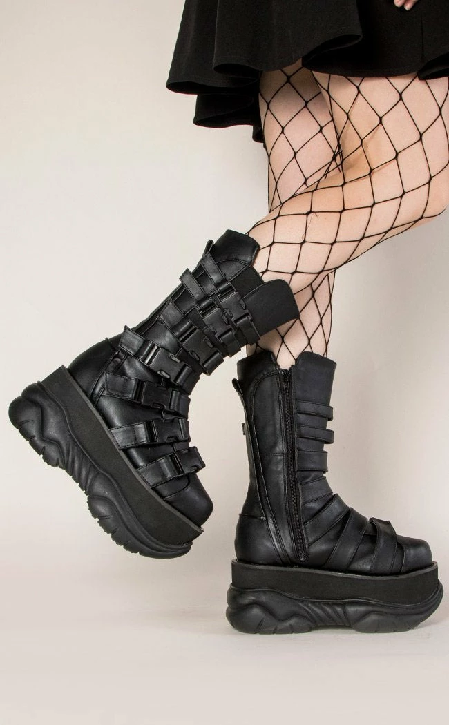 Demonia NEPTUNE-210 Black Buckled Vegan Leather Platform Boots 4 Demonia NEPTUNE-210 Black Buckled Vegan Leather Platform Boots