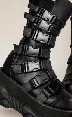 Demonia NEPTUNE-210 Black Buckled Vegan Leather Platform Boots 8 Demonia NEPTUNE-210 Black Buckled Vegan Leather Platform Boots