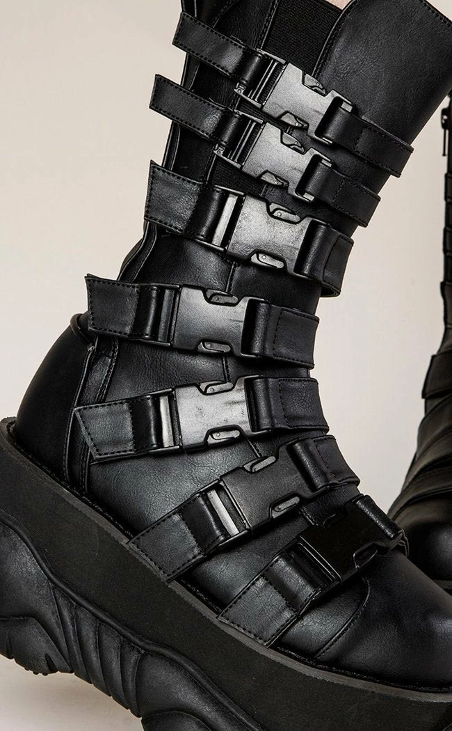 Demonia NEPTUNE-210 Black Buckled Vegan Leather Platform Boots 5 Demonia NEPTUNE-210 Black Buckled Vegan Leather Platform Boots