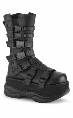 Demonia NEPTUNE-210 Black Buckled Vegan Leather Platform Boots 9 Demonia NEPTUNE-210 Black Buckled Vegan Leather Platform Boots