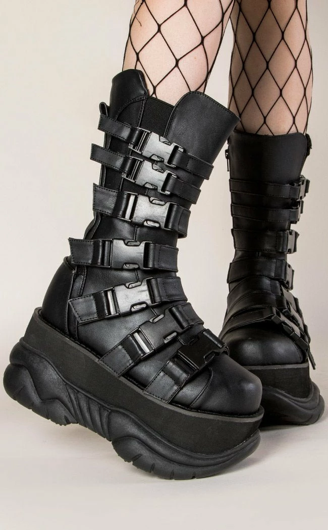 Demonia NEPTUNE-210 Black Buckled Vegan Leather Platform Boots 3 Demonia NEPTUNE-210 Black Buckled Vegan Leather Platform Boots