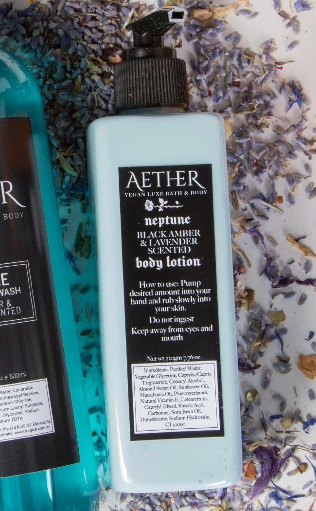Aether Beauty Neptune Black Amber & Lavender Scented Navy Blue Lotion 4 Aether Beauty Neptune Black Amber & Lavender Scented Navy Blue Lotion