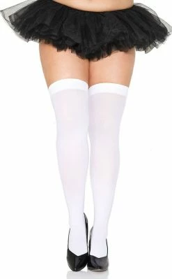 Music Legs Clothing Not So Basic Thigh High Stockings White