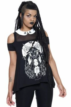 Killstar Clothing Nunsense Collar Cold Shoulder Top