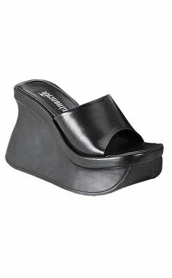 Demonia PACE-01 Black Vegan Leather Slide Sandals (Au Stock) Shoes