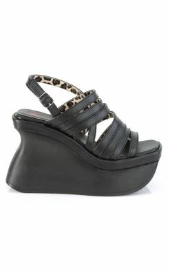 Demonia PACE-33 Black Vegan Leather Wedge Sandals