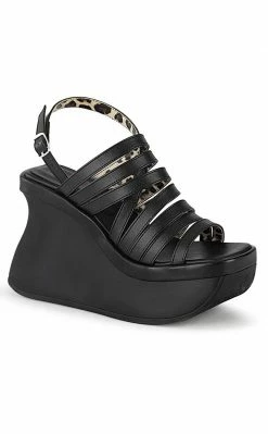 Demonia PACE-33 Black Vegan Leather Wedge Sandals