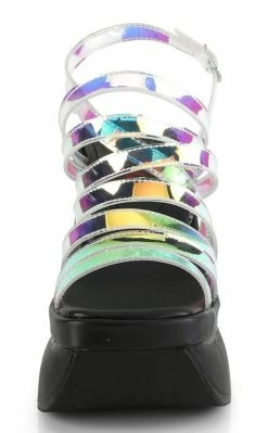 Demonia PACE-33 Transparent Holographic Vegan Wedge Sandals Shoes