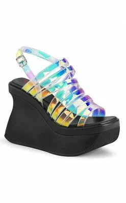 Demonia PACE-33 Transparent Holographic Vegan Wedge Sandals Shoes