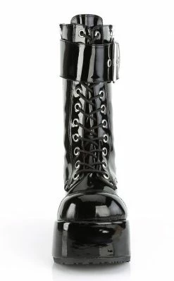Demonia PETROL-150 Black Vegan Patent Combat Boots Shoes