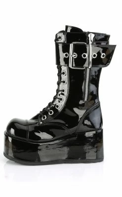Demonia PETROL-150 Black Vegan Patent Combat Boots Shoes