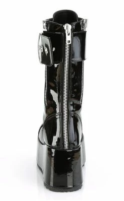 Demonia PETROL-150 Black Vegan Patent Combat Boots Shoes