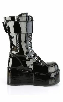 Demonia PETROL-150 Black Vegan Patent Combat Boots Shoes