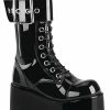 Demonia PETROL-150 Black Vegan Patent Combat Boots Shoes