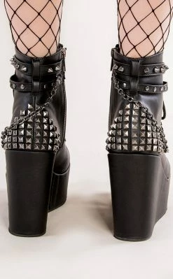 Demonia POISON-101 Black Vegan Leather Platform Ankle Boots Shoes