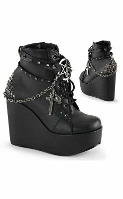 Demonia POISON-101 Black Vegan Leather Platform Ankle Boots Shoes