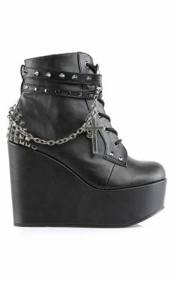 Demonia POISON-101 Black Vegan Leather Platform Ankle Boots Shoes