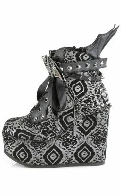 Demonia POISON-107 Black & Silver Faux Nubuck Ankle Boots Shoes