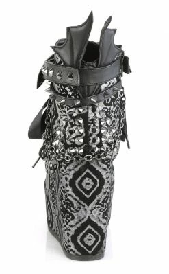 Demonia POISON-107 Black & Silver Faux Nubuck Ankle Boots Shoes