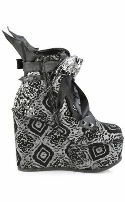 Demonia POISON-107 Black & Silver Faux Nubuck Ankle Boots Shoes