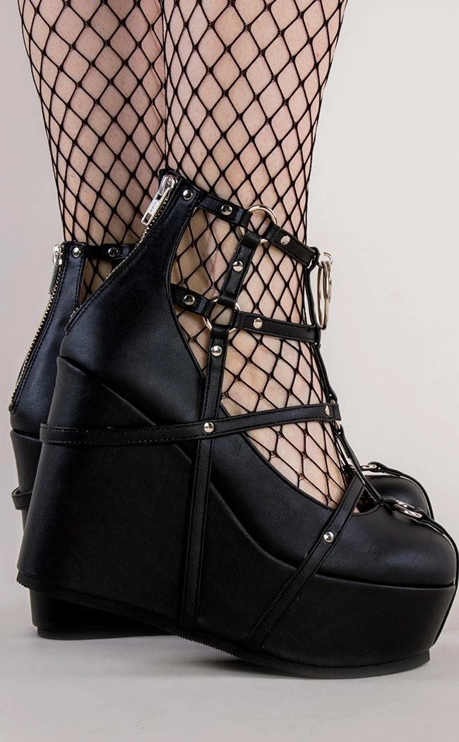 Demonia Shoes POISON-25-1 Black Vegan Leather Platform Wedges (AU Stock) 5 Demonia Shoes POISON-25-1 Black Vegan Leather Platform Wedges (AU Stock)