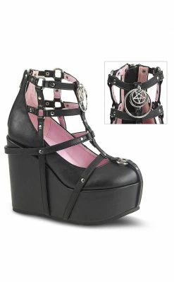 Demonia Shoes POISON-25-1 Black Vegan Leather Platform Wedges (AU Stock) 11 Demonia Shoes POISON-25-1 Black Vegan Leather Platform Wedges (AU Stock)