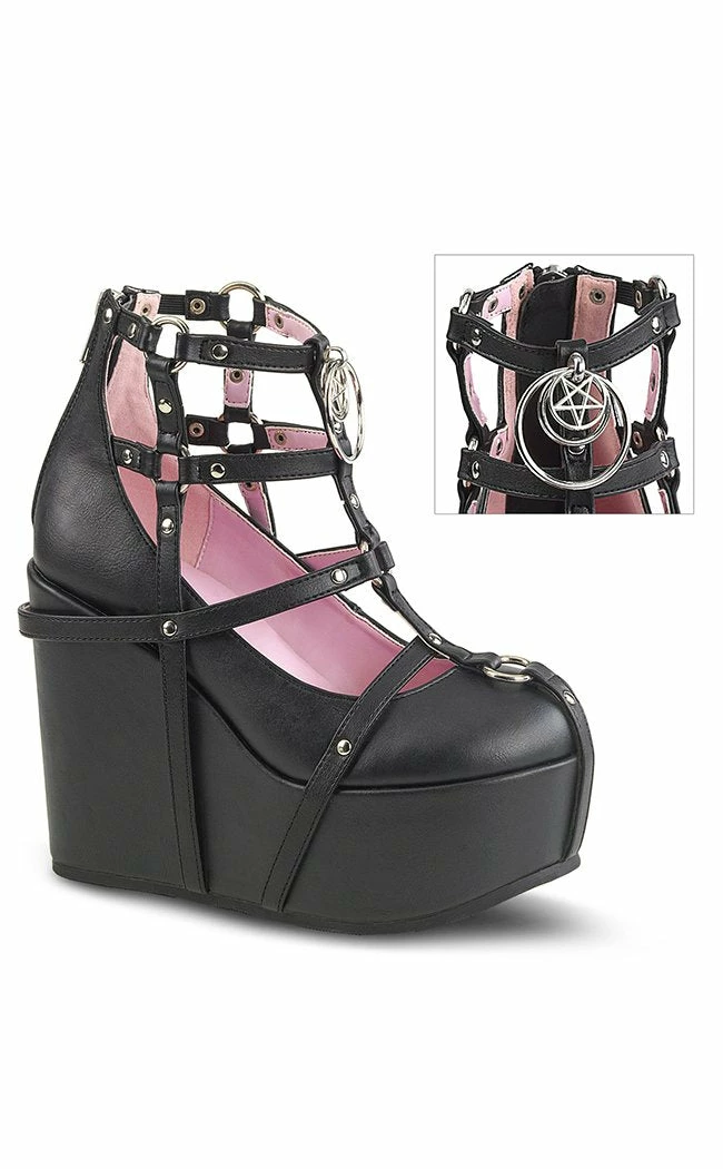Demonia Shoes POISON-25-1 Black Vegan Leather Platform Wedges (AU Stock) 6 Demonia Shoes POISON-25-1 Black Vegan Leather Platform Wedges (AU Stock)