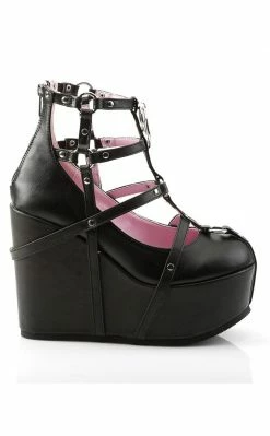 Demonia Shoes POISON-25-1 Black Vegan Leather Platform Wedges