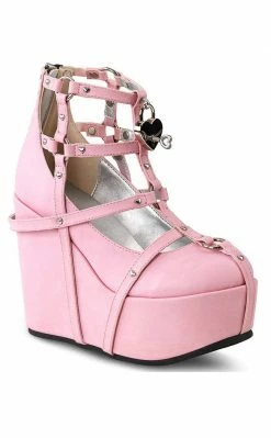 Demonia POISON-25-2 Baby Pink Vegan Leather Platform Wedges