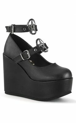 Demonia POISON-99-1 Black Vegan Leather Platform Mary Jane Wedges