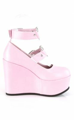 Demonia Shoes POISON-99-2 Baby Pink Vegan Leather Platform Mary Janes