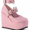 Demonia Shoes POISON-99-2 Baby Pink Vegan Leather Platform Mary Janes