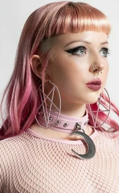 Killstar Accessories Pentagram Hoop Earrings | Pastel Pink