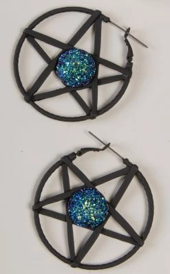 TB Pentagram With Blue Druzy Plug Hoops | Earrings