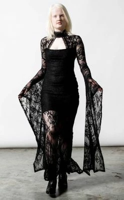 Killstar Clothing Phenomena Lace Maxi Dress | Black