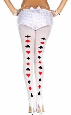 Music Legs Poker Face | White Tights Clothing