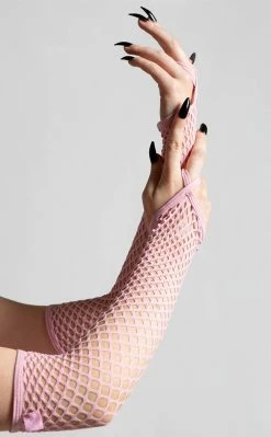 Killstar Accessories Possess Me Fishnet Gloves | Pastel Pink