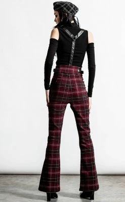 Killstar Clothing Prophet Of Doom Suspender Trousers | Blood Tartan