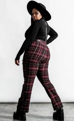 Killstar Clothing Prophet Of Doom Suspender Trousers | Blood Tartan