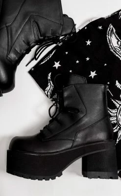 Demonia RANGER-102 Black Vegan Leather Platform Ankle Boots