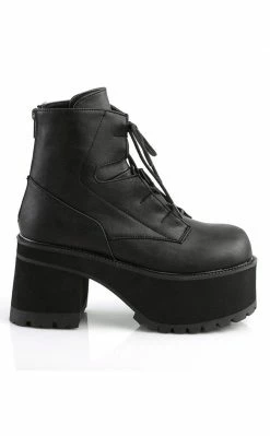 Demonia RANGER-102 Black Vegan Leather Platform Ankle Boots