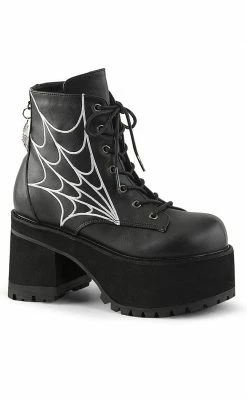Demonia RANGER-105 Black Vegan Leather Platform Ankle Boots Shoes