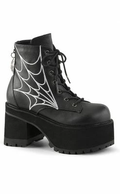 Demonia RANGER-105 Black Vegan Leather Platform Ankle Boots (Last Pair: Size 10) Sale