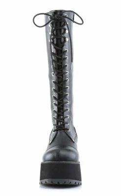 Demonia Shoes RANGER-302 Black Vegan Leather Platform Knee High Boots