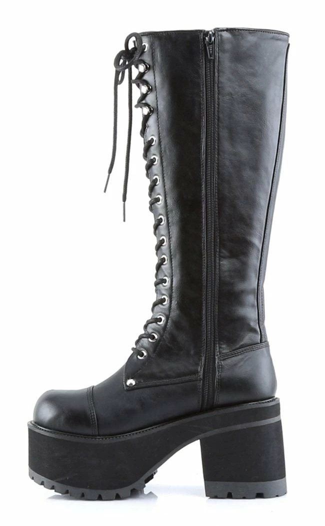 Demonia Shoes RANGER-302 Black Vegan Leather Platform Knee High Boots 5 Demonia Shoes RANGER-302 Black Vegan Leather Platform Knee High Boots