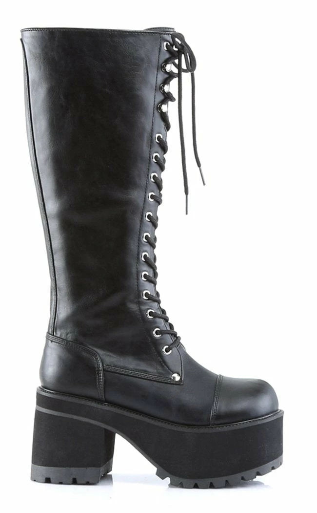 Demonia Shoes RANGER-302 Black Vegan Leather Platform Knee High Boots 7 Demonia Shoes RANGER-302 Black Vegan Leather Platform Knee High Boots