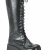 Demonia Shoes RANGER-302 Black Vegan Leather Platform Knee High Boots