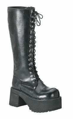 Demonia Shoes RANGER-302 Black Vegan Leather Platform Knee High Boots